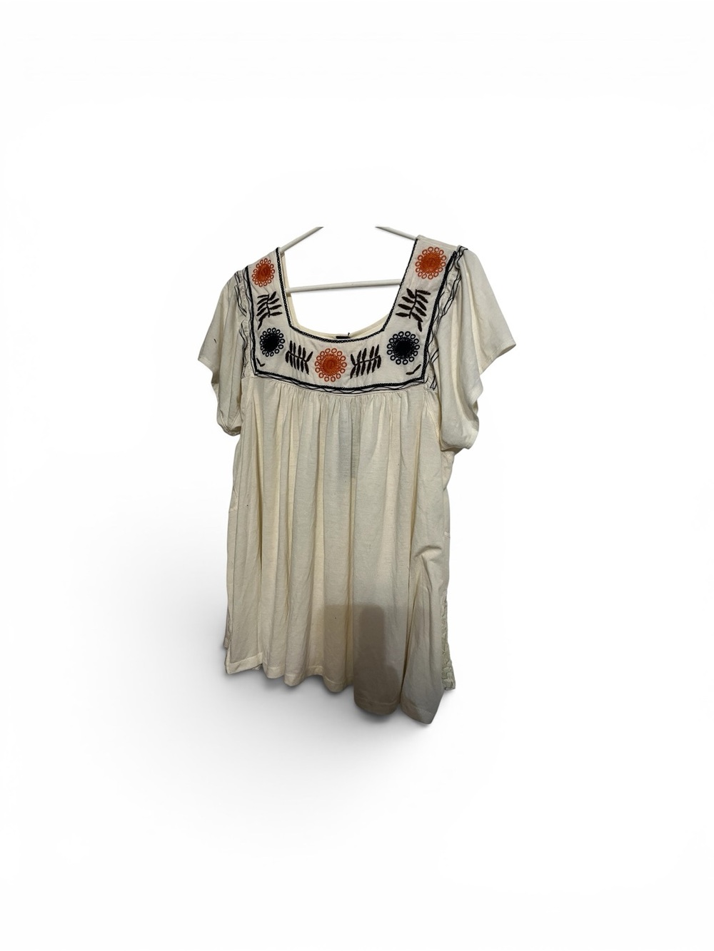 Poof! Cream Tunic with Black & Orange Embroidery